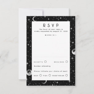 Zilveren Folie Sterren Celestial Bruiloft RSVP Kaartje