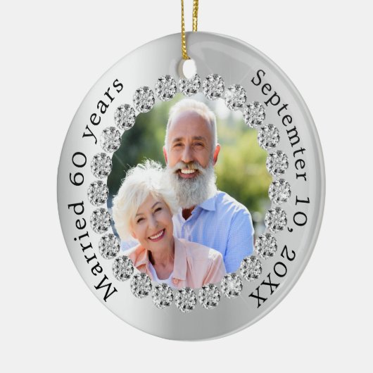 Zilveren foto 60e diamanten bruiloft keramisch ornament (Links)
