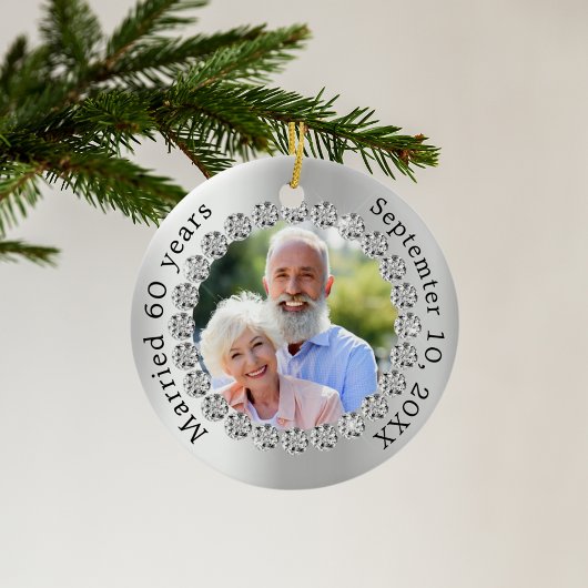 Zilveren foto 60e diamanten bruiloft keramisch ornament