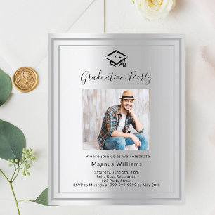 Zilveren foto pet Graduation Party uitnodiging