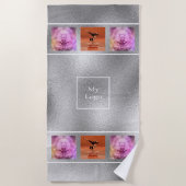 Zilveren fotocollage elegant bedrijfslogo strandlaken (Voorkant)