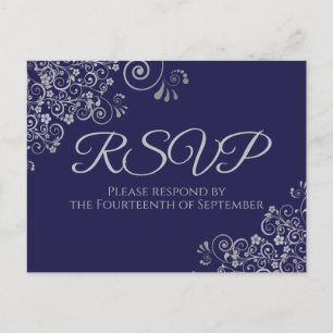 Zilveren franje Elegant marineblauw bruiloft RSVP Briefkaart