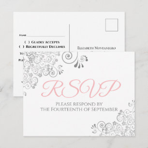 Zilveren franjes eenvoudige elegante roze bruiloft briefkaart