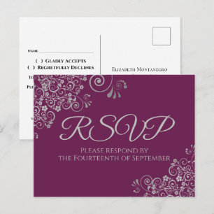 Zilveren franjes Elegant Cassis Paarse bruiloft RS Briefkaart