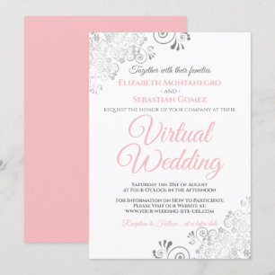Zilveren franjes Elegante roze & witte virtuele br Kaart
