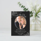 Zilveren franjes op zwarte bruiloft Bewaar de datu Aankondigingskaart (Staand voorkant)