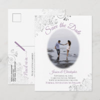 Zilveren Frills Lavendel Bruiloft Save the Date Fo