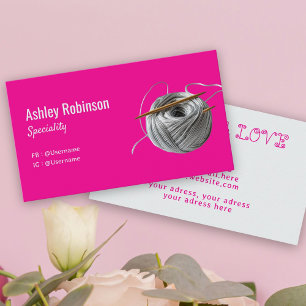Zilveren garen haaknaald handgemaakt met love pink visitekaartje