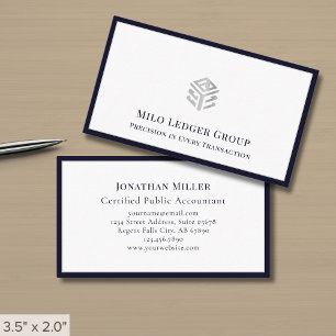 Zilveren Geometrische Logo Navy Blue Border Visitekaartje