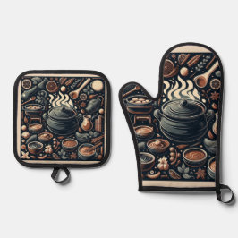 Zilveren gewatteerde hittebescherming ovenwanten ovenwant & pannenlap set