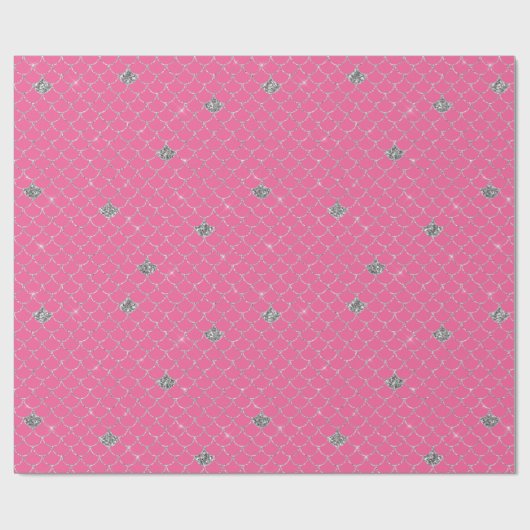 Zilveren Girly Pink Glitter Zeemeermin Sparkle Cadeaupapier (Vlak)