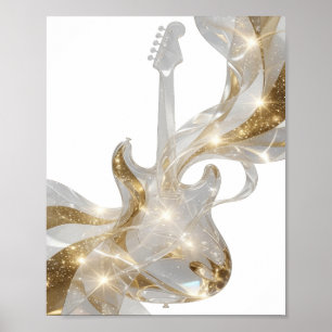 Zilveren gitaar met gouden sterren Oogstrelend ont Poster