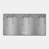 Zilveren Glam Girly Sparkles Luxe Monogram Bureaumat (Voorkant)