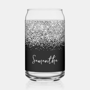 Zilveren Glam Glitter op Zwart Blikvorm Glas