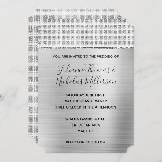 Zilveren Glam Glitz bruiloft Kaart (Voorkant / Achterkant)