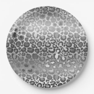 Zilveren Glam Leopard Dierenprint Papieren Bordje