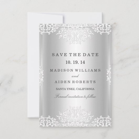 Zilveren Glamor Wedding sparen de Datum Save The Date (Voorkant)