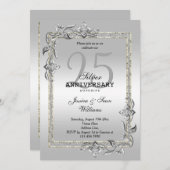 Zilveren Glans & Glitter 25e huwelijksverjaardag Kaart (Voorkant / Achterkant)