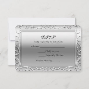 Zilveren Glanzende Elegante Glamour Trouw RSVP Kaa Kaartje