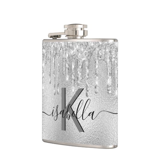 Zilveren glinster monogram schrift heupfles (Links)