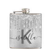 Zilveren glinster monogram schrift heupfles (Voorkant)