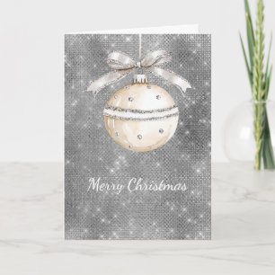 Zilveren glinsterende kerstbal met mooie strik kaart