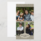 Zilveren Glitter Aanpasbare 3 Foto Kerstkaart (Voorkant / Achterkant)