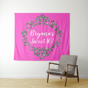 Zilveren Glitter ACHTERGROND VERJAARDAGSFEESTJE EL Wandkleed
