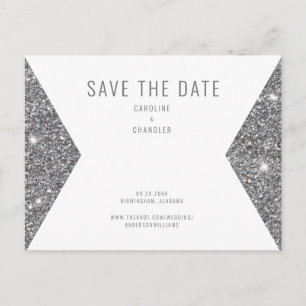 Zilveren Glitter Afbeelding Modern Save the Date Briefkaart