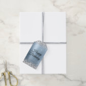 Zilveren Glitter Blauw Gelukkige Verjaardag Cadeaulabel (Met Touw)