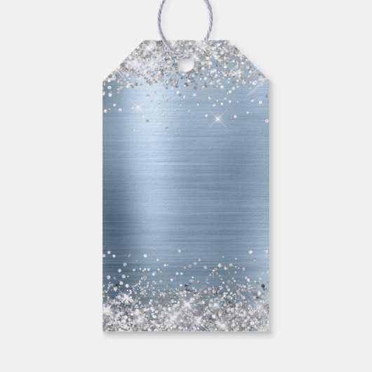 Zilveren Glitter Blauw Gelukkige Verjaardag Cadeaulabel (Achterkant)