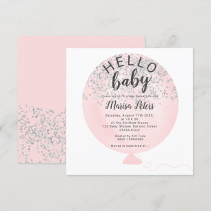 Zilveren glitter blush roze ballon baby shower kaart