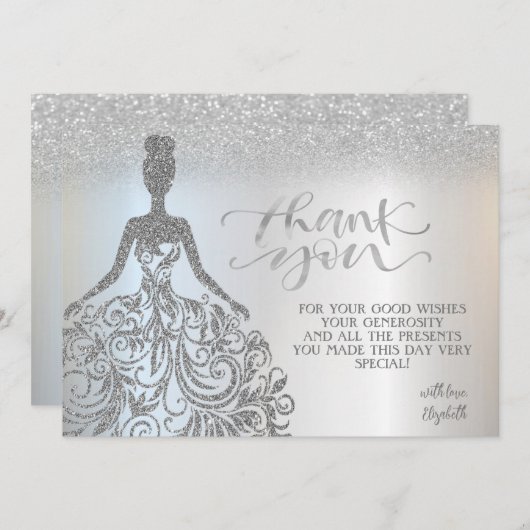 Zilveren Glitter Bokeh Ombre, Jurk Bedankkaart (Voorkant / Achterkant)