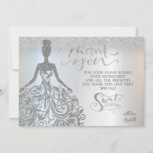 Zilveren Glitter Bokeh Ombre, Jurk Sweet Seventeen Bedankkaart