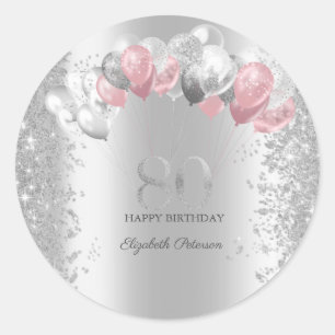 Zilveren Glitter Confetti Roze Zilveren Ballonnen Ronde Sticker