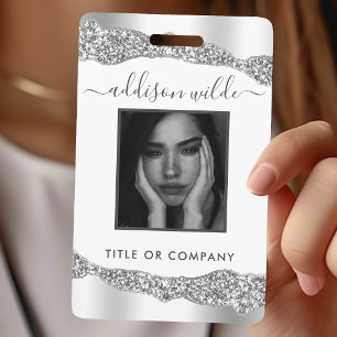 Zilveren Glitter Diamanten Glam Elegante ID Badge