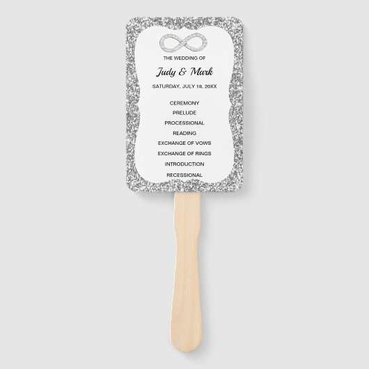 Zilveren Glitter Diamond Infinity Trouwprogramma Handwaaier (Voorkant)