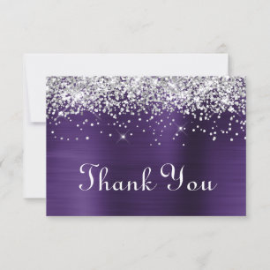 Zilveren Glitter Donker Violet Paars 70ste Verjaar Bedankkaart