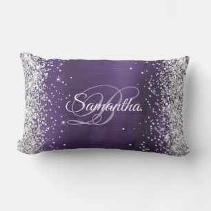 Zilveren Glitter Donker Violette Folie Fancy Monog Buitenkussen
