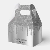 Zilveren Glitter Drip Bruiloft Bedankdoosjes (Achterkant)