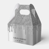 Zilveren Glitter Drip Bruiloft Bedankdoosjes (Voorkant Zijde)