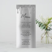 Zilveren Glitter Drip Bruiloft Receptie Menu (Staand voorkant)