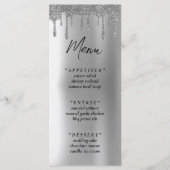 Zilveren Glitter Drip Bruiloft Receptie Menu (Voorkant)