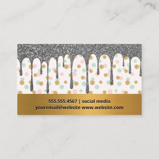 Zilveren Glitter Drip / Gouden Stippenpatroon Visitekaartje (Achterkant)