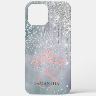 Zilveren Glitter Drips Diamonds Tiara Holografisch iPhone 12 Pro Max Hoesje
