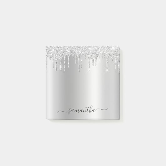 Zilveren Glitter Drips Glans Post-it® Notes (Voorkant)