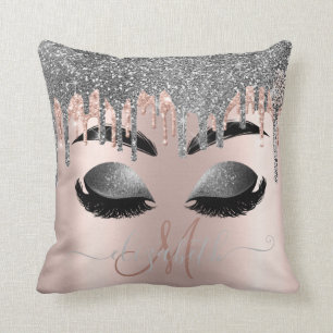 Zilveren Glitter Drips Monogram Valse Wimpers Kussen