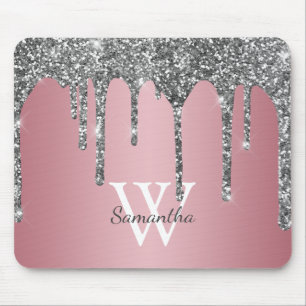 Zilveren Glitter Drips Roze Goud Roze Monogram Naa Muismat