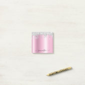 Zilveren Glitter Drips Roze Schittering Post-it® Notes (Op bureau)