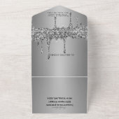 Zilveren Glitter Drips Sparkle RSVP Elegant Bruilo All In One Uitnodiging (Buitenkant)